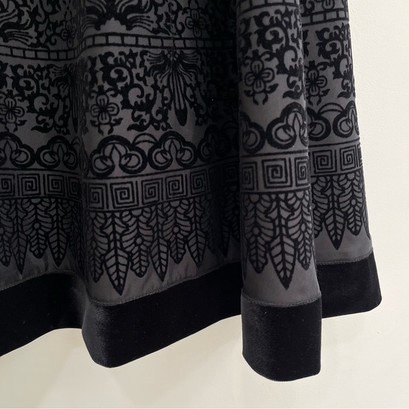 Y2K Vintage MSK Full Velvet Flocked Swing Skirt Black Floral Geometric Patterns - Picture 3 of 9